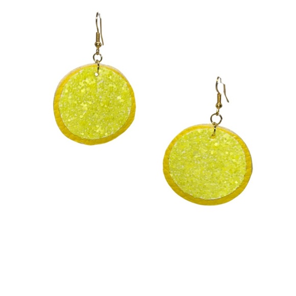 Bright Yellow faux leather Earrings - Picture 2 of 2